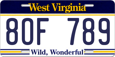 WV license plate 8OF789