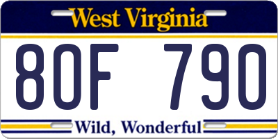 WV license plate 8OF790
