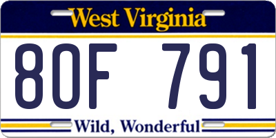 WV license plate 8OF791