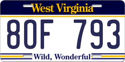 WV license plate 8OF793
