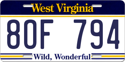 WV license plate 8OF794