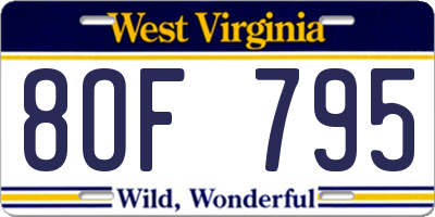 WV license plate 8OF795