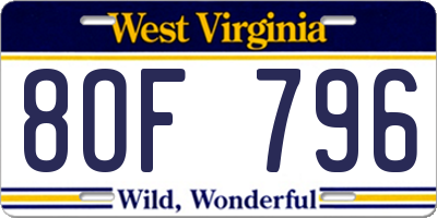 WV license plate 8OF796