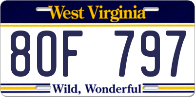 WV license plate 8OF797