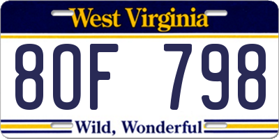 WV license plate 8OF798
