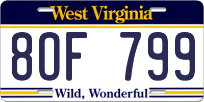 WV license plate 8OF799