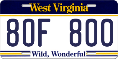 WV license plate 8OF800