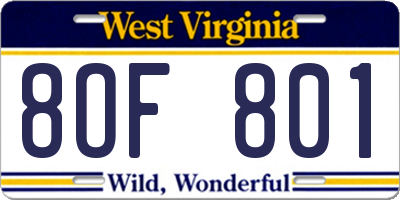 WV license plate 8OF801