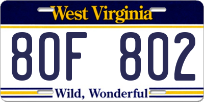 WV license plate 8OF802