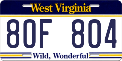 WV license plate 8OF804