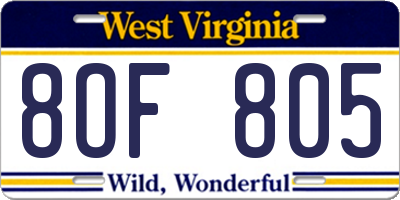 WV license plate 8OF805