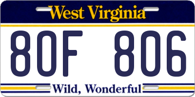 WV license plate 8OF806