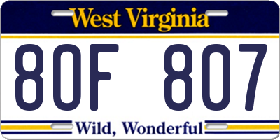 WV license plate 8OF807