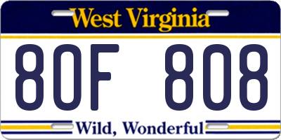 WV license plate 8OF808