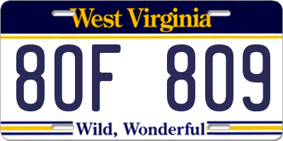 WV license plate 8OF809
