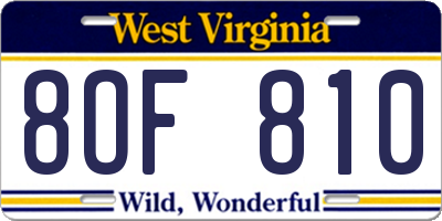 WV license plate 8OF810