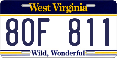 WV license plate 8OF811