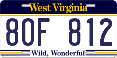 WV license plate 8OF812