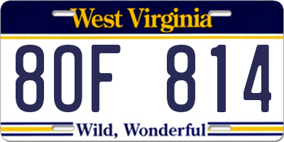 WV license plate 8OF814