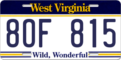 WV license plate 8OF815
