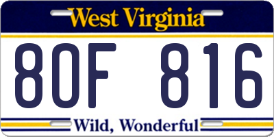 WV license plate 8OF816