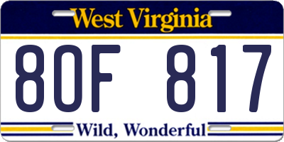 WV license plate 8OF817