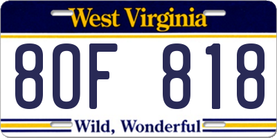WV license plate 8OF818