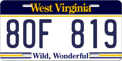 WV license plate 8OF819