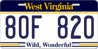 WV license plate 8OF820