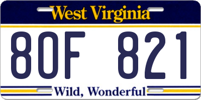 WV license plate 8OF821