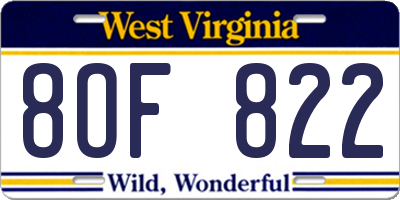WV license plate 8OF822