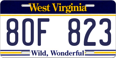 WV license plate 8OF823