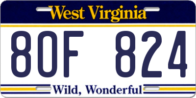 WV license plate 8OF824