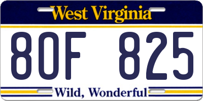 WV license plate 8OF825