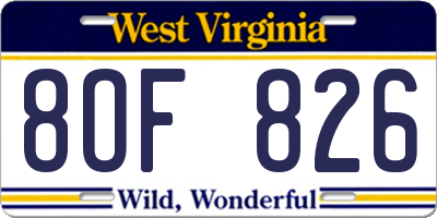 WV license plate 8OF826