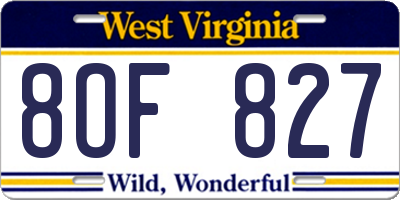 WV license plate 8OF827