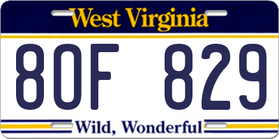 WV license plate 8OF829