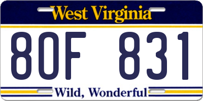 WV license plate 8OF831