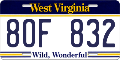 WV license plate 8OF832