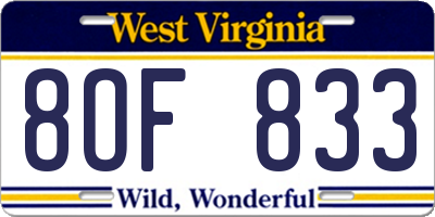 WV license plate 8OF833