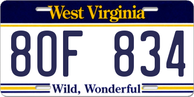 WV license plate 8OF834