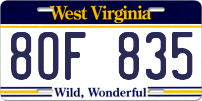 WV license plate 8OF835