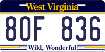 WV license plate 8OF836