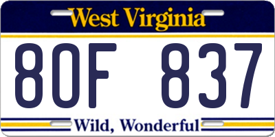 WV license plate 8OF837