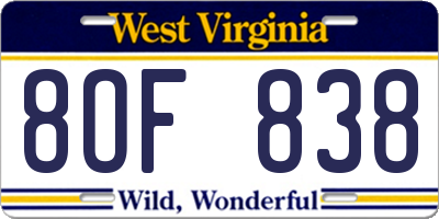 WV license plate 8OF838