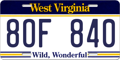 WV license plate 8OF840