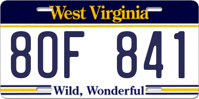 WV license plate 8OF841