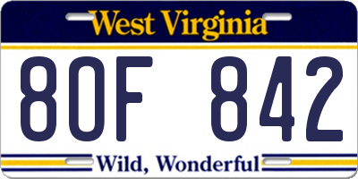 WV license plate 8OF842