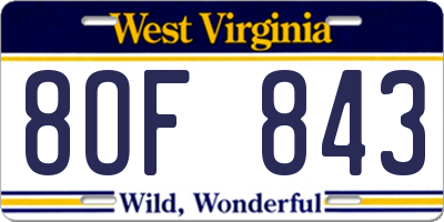 WV license plate 8OF843