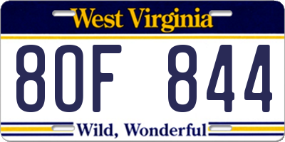 WV license plate 8OF844